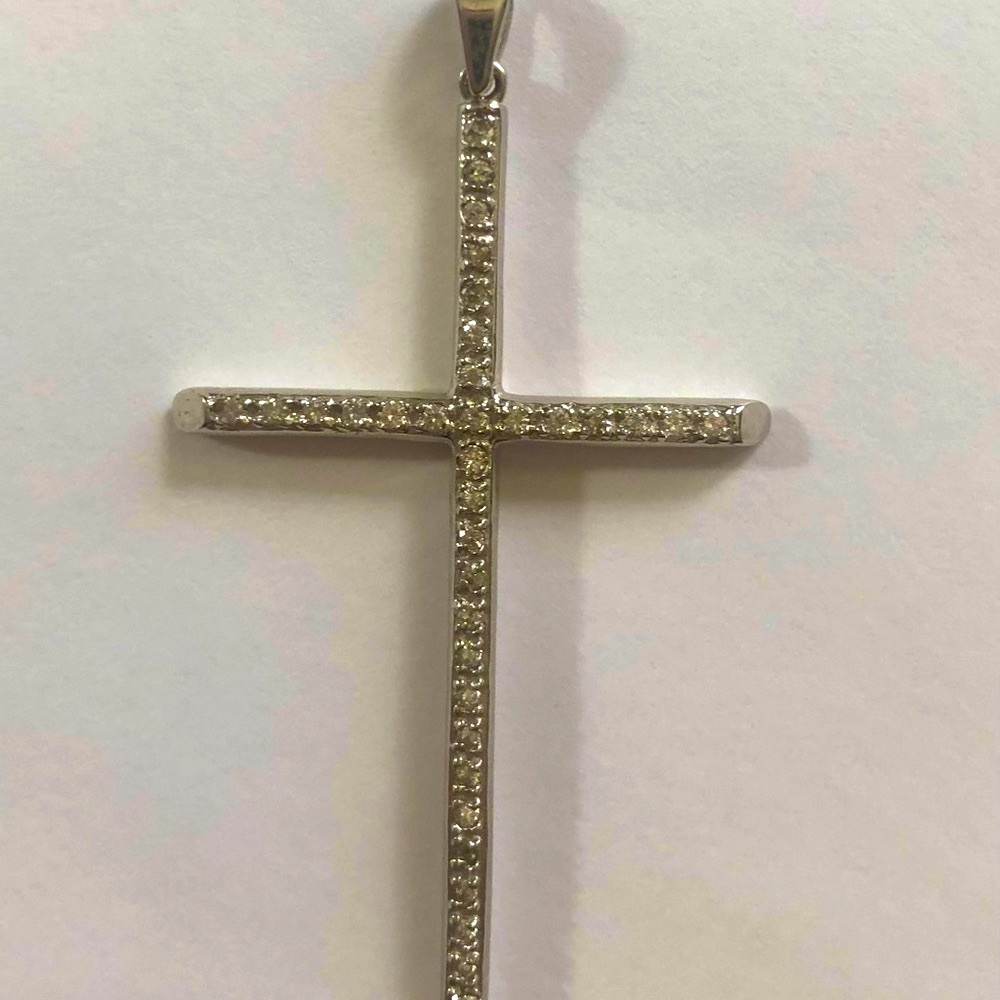 14Kt w/g Large Slender Diamond cross 1/8 Ct. t.w.